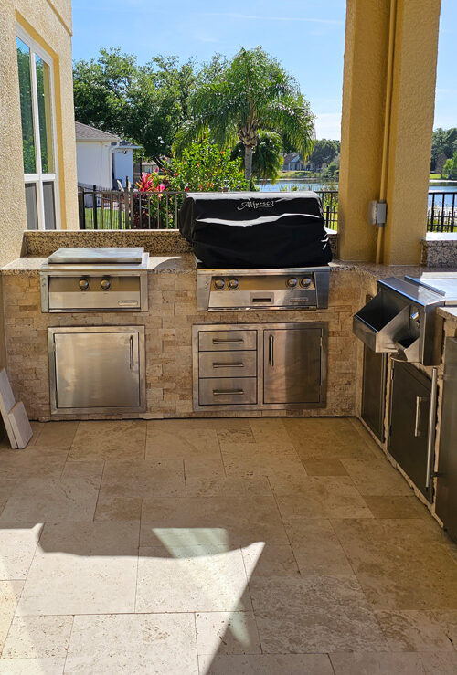 outdoor kitchen near pool